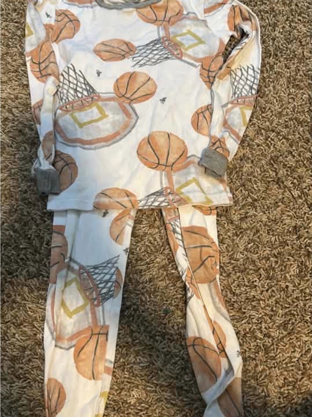 Kids Basketball Print Pajama Set - White & Orange